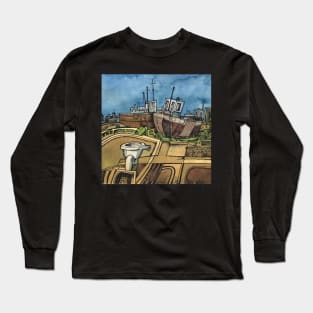 Fishing Boats Dungeness Beach Kent Long Sleeve T-Shirt